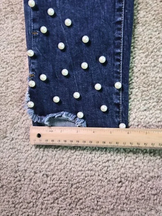 ZARA Basic Z1975 Women’s Blue  Mid Rise Skinny Jeans Size 12 Pearl Raw Hem F884 - Picture 11 of 12